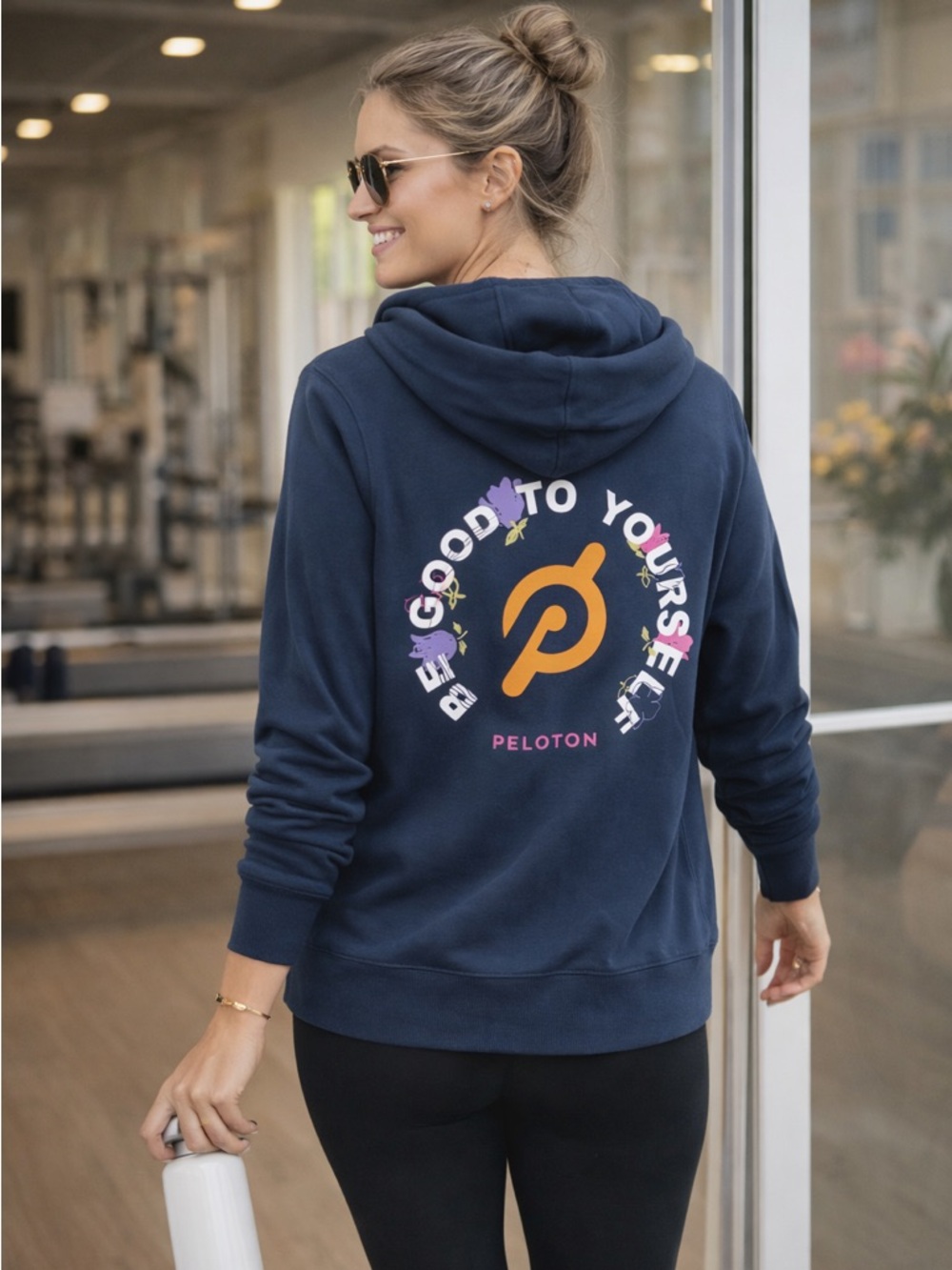 Peloton Ultimate Fleece Navy Zip Hoodie Medium Pink Logo EUC Athleisure